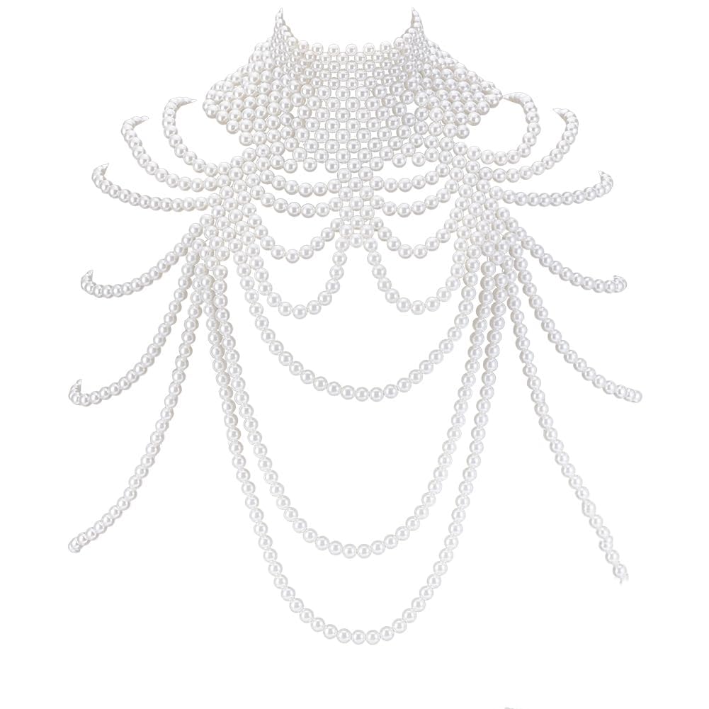 AHANDMAKER 1 chaîne de corps réglable en perles - Blanc - Collier de perles en plastique pour femme - Robe de mariée et décoration de costume - 352 mm