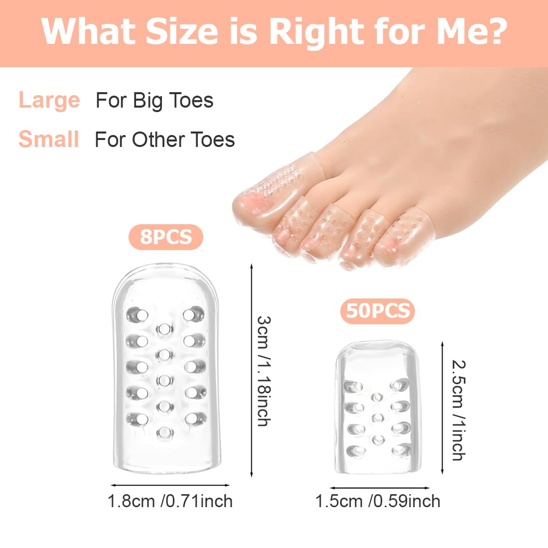 40 piezas Protector Dedos Pie Silicona Transpirable, Punteras de Gel,Protector Dedo Pie para Dedos,Protector Del Dedo Grande Recortable, Para Ampollas, Callos, Alivio