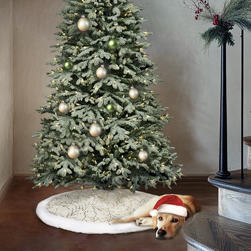 SYITCUN Christmas Tree Skirt, 36 Inch White and Gold Tree Skirt, Faux Fur Xmas Tree Skirt for 3 to 6 Ft Christmas Trees, Thicker Plush Christmas Tree Decorations by SYITCUN - Image 7