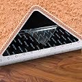 ActFun Rug Grippers, 4 Pcs Non Slip Reusable Washable Rug Tape for Area Rugs, Floor Mats, Hardwood Floors, Tile Floors, Linoleum, Carpet (Black)