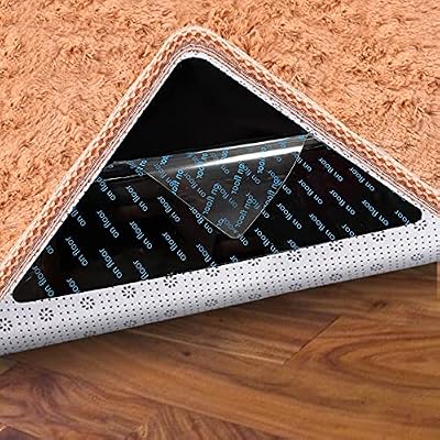 ActFun Rug Grippers, 4 Pcs Non Slip Reusable Washable Rug Tape for Area Rugs, Floor Mats, Hardwood Floors, Tile Floors, Linoleum, Carpet (Black)