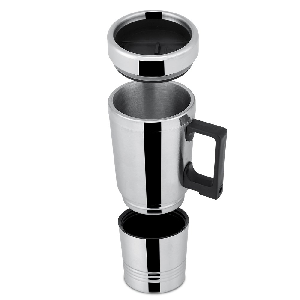 Bouilloire à Eau Chaude électrique, 12 v/24 v 300 ML Portable en Acier Inoxydable Voiture cafetière Chauffage Tasse à Boire Bouteille(12V)