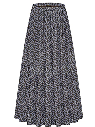 Image of NASHALYLY Women's Chiffon Elastic High Waist Pleated A-Line Flared Maxi Skirts
