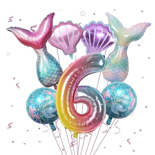 Decorações de aniversário de sereia, 7 peças de suprimentos para festas da pequena sereia para meninos balões decorativos de festa de sereia para meninos e meninas (número 6)