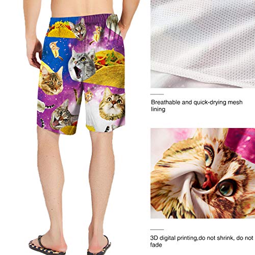 Mens Quick Dry Swim Shorts 3D Print Taco Cat Board Shorts Summer Tropical Boardshorts Funny Galaxy Pizza Cat Bathing Suits 80s 90s Vintage Watershorts - Thumbnail 6