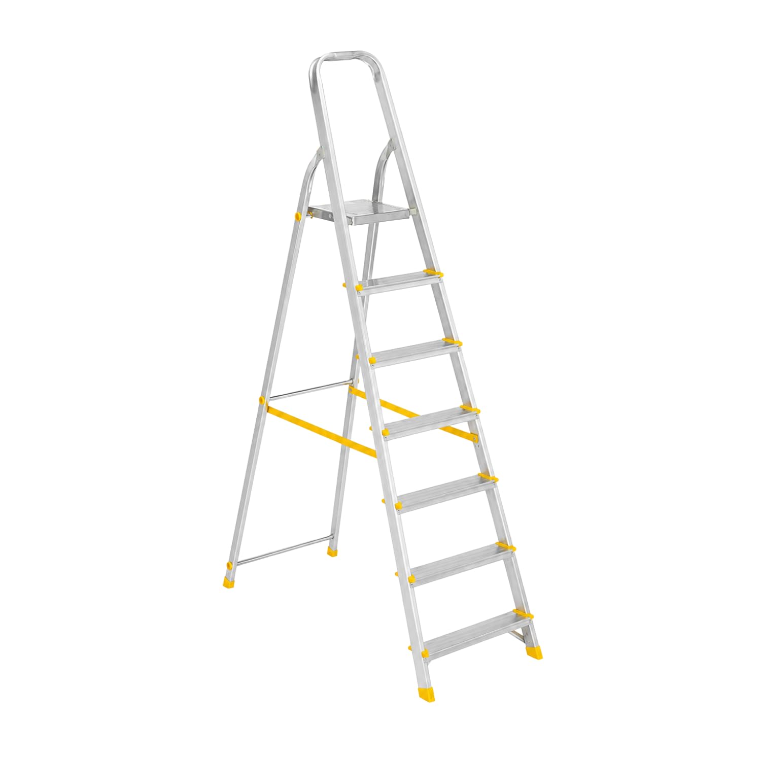 IWOFER Scala Domestica in Alluminio | Antiscivolo con Gradini da 80mm | con Portaoggetti e Blocco di sicurezza | Made in Italy (Giallo, 7)