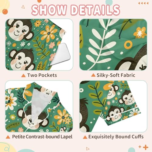 senya Monkey Faces Satin Summer Pajama Sets Silk Short Sleeve Button Down Sleepwear3