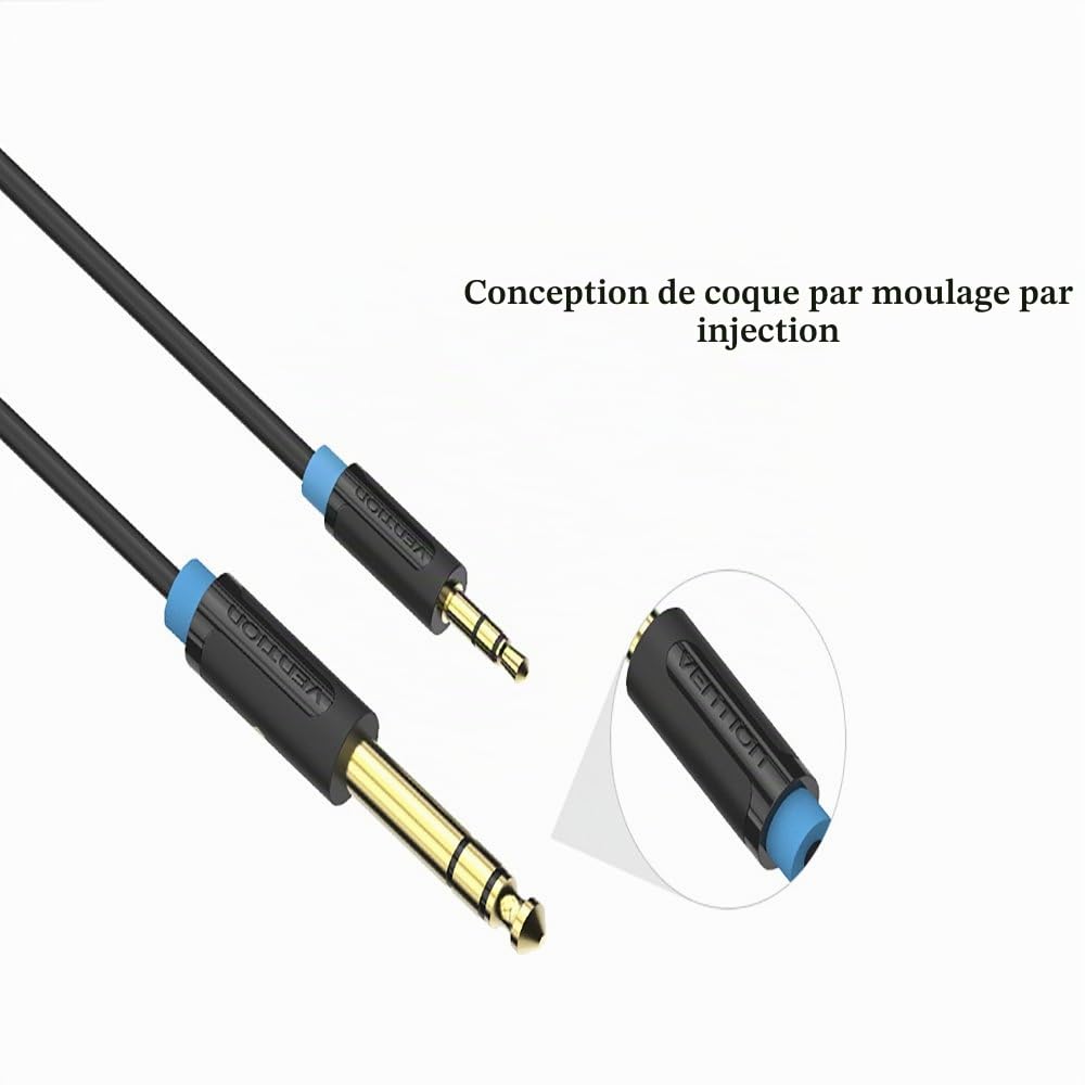 VENTION Câble Audio 3.5mm vers 6.35mm Stéréo Jack, Câble Jack TRS 6.35 Mâle vers 3.5 Mâle pour Guitare, Haut Parleurs, Table de Mixage, Amplificateurs Cinéma Maison (0.5m/1.6ft)