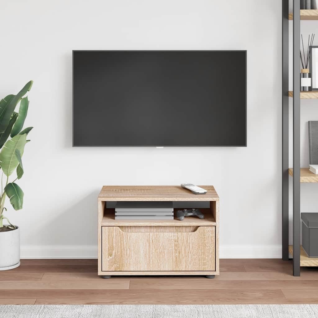 Szafka pod telewizor VISNES dąb Sonoma 60 x 40 x 38 cm, materiał drewnopochodny z miejscem do przechowywania, szafka pod telewizor z wbudowanymi uchwytami, zajmujący mało miejsca mebel