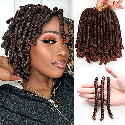 8Packs Bomb Twist Crochet Hair Short Pretwisted Passion Twist Crochet Hair 6Inch Spring Twist Hair Crochet Braids Pre Looped Crochet Hair for Black Women （#T30)）