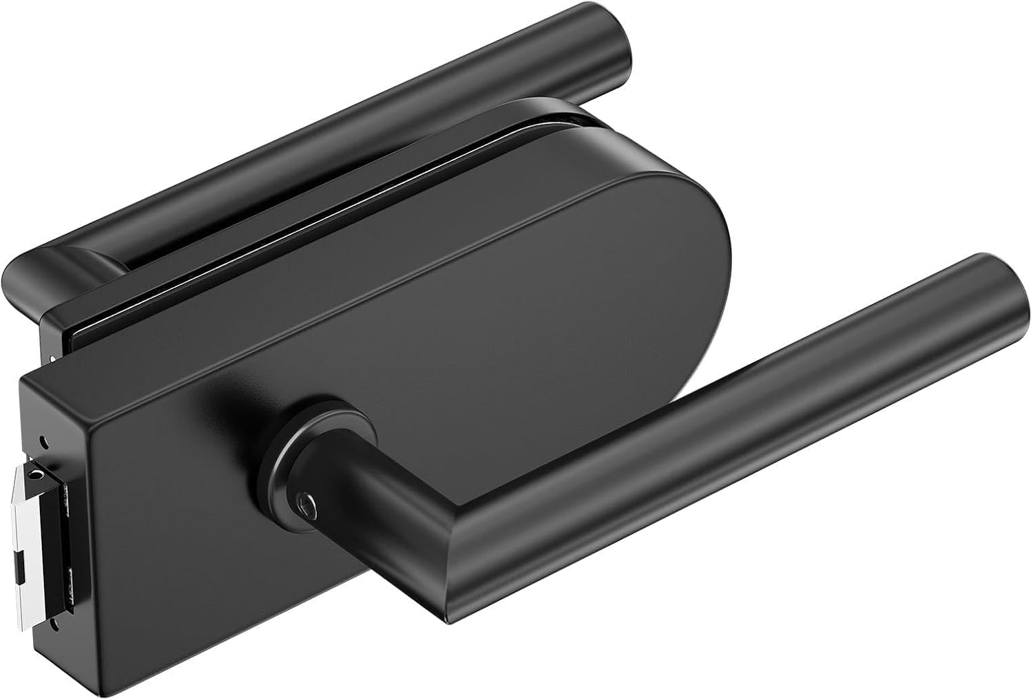 Ranbo Frameless Glass Door Passage Lock with Lever Handles, Matte Black