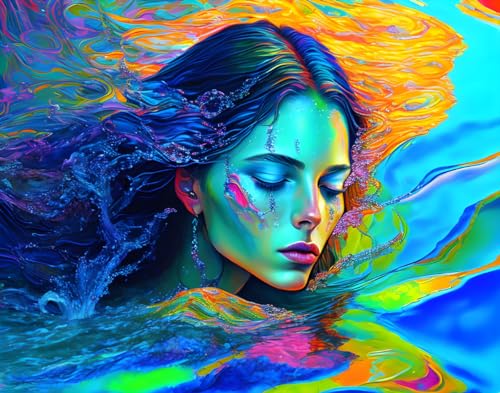 Poster femme paisible eau colorée 58x90cm toile décoration murale