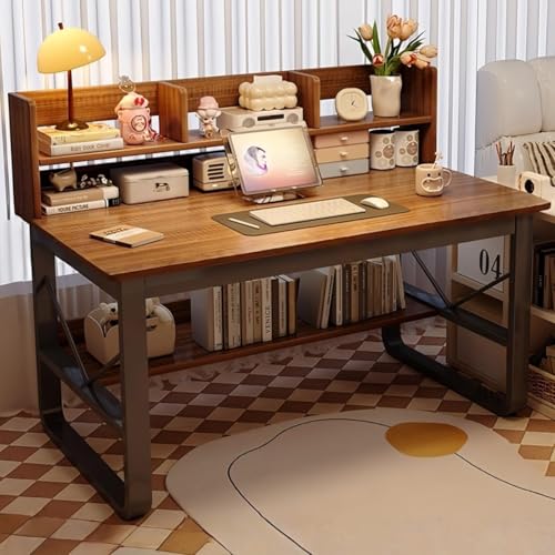 EZweekend 学習机パソコンラックシンプルな仕事学習棚付き学習机高校生学生成長机多機能ホームオフィス (クルミ色,120CM)