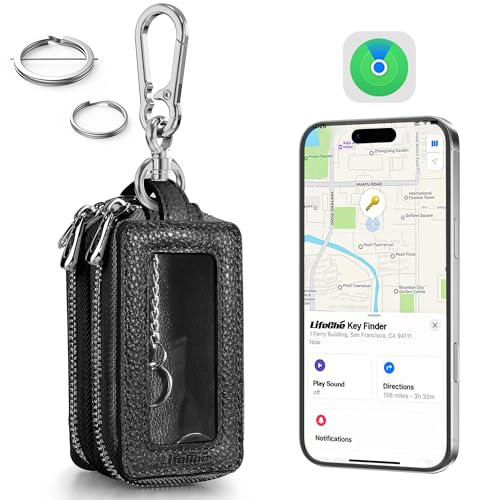 Image of Keychain, Key Finder Built-in Anti-Loss Tracker, Heavy Duty Key Holder, Premium Stainless Steel Keychain Carabiner Car Key Chains with GPS Global Locator Tracking Waterproof (B-Black)