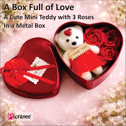 Image of PICRAZEE Romantic Gift Combo (Mug, Heart Pendant, Teddy with Rose, G-Card, Magnet, K-Ring) Love Gift for Girlfriend, Boyfriend, Husband, Wife