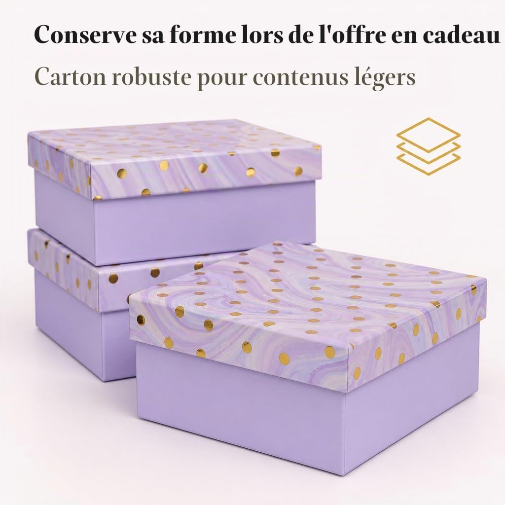 Lot de 8 boîtes cadeaux - Lot de 8 boîtes cadeaux - Pour Noël, anniversaire, mariage, environ 22,5 x 22,5 x 8 cm (multicolore avec pois dorés)