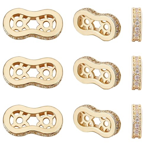 Beebeecraft 1 Box 8Pcs Spacer Beads 18K Gold Plated Brass Cubic Zirconia 2 Holes Spacer Bar Beads Link Connectors 13mm Long Beads for Jewellery Making Bracelets Necklace