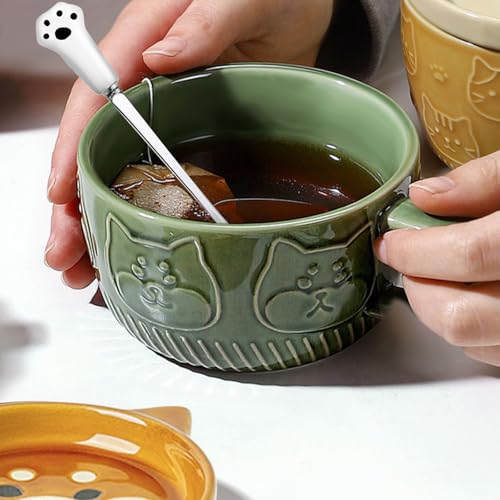 Süß Keramik Lustige Tassen mit Deckel, Hund Tier Kaffee Teetassen Set, Personalisiert Kaffeetassen Geschenk für Weihnachtstag, Frauen, Mädchen, Freundin, Katzenliebhaber, Kinder, Geburtstagsgeschenk