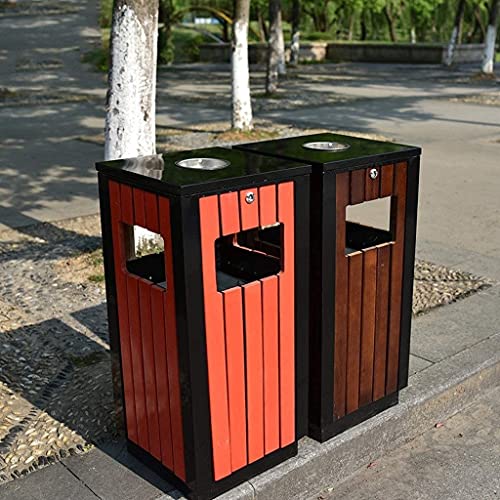 GHFHF Grote buitenstalen houten vuilnisbak, 4 ingangen, met vergrendelingsdeksel, vuilnisbak 80cm hoge bruine… - Image 7