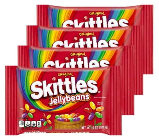 Skittles Jellybeans Easter Candy - Pack of 4 Bags - 10 oz Per Bag - Bulk Skittles Jelly Beans - Grape, Strawberry, Lemon, Orange, and Lime