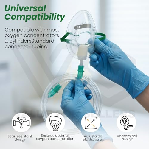 Image of Oxygen Mask for Adult, Oxygen Universal Oxygen Mask with Tubing Therapy Mask, Washable, Reusable Oxygen Mask (Pack of 1)