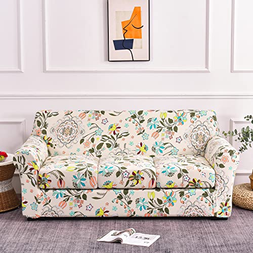 Jian Ya Na 4 Piece Stretch Sofa Slipcover For 3 Cushion Couch, Floral Printed Couch Cover With Individual Cushion Covers, Elastic Soft Sofa Cover Furniture Protector For Living Room (Large, Flower-B) #TOP6