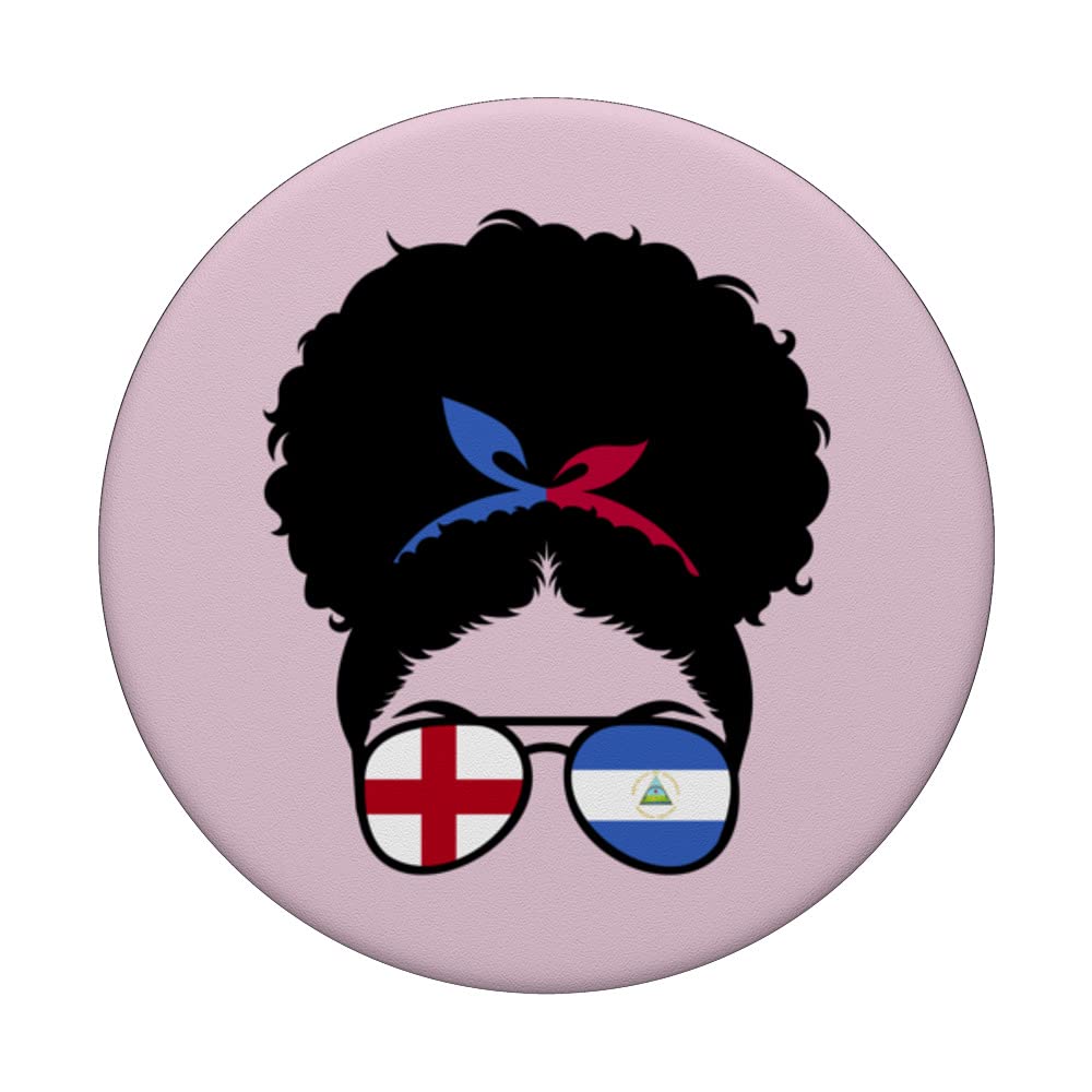 England and Nicaragua Mix Afro Half English half Nicaraguan PopSockets Swappable PopGrip, Black - Image 3