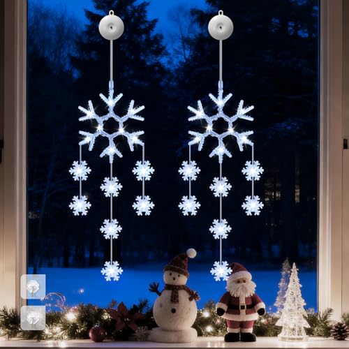 Dankeled Weihnachtsbeleuchtung Fenster Innen, 2 Stück Schneeflocke...