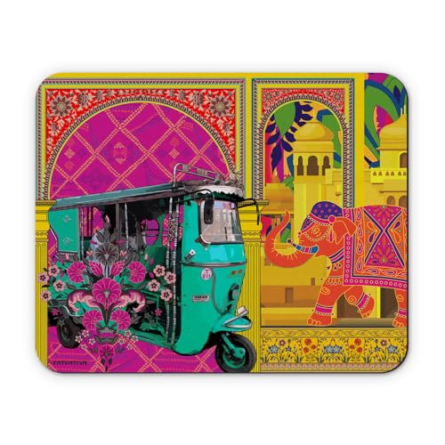 Image of Fatfatiya Beautiful Printed Turquoise Green Rickshaw Mouse Pad| Laptop, Computer Mouse Pad with Smooth Mouse Control | Non-Slip Rubber Base Mouse Pad for Gaming, Office, Home Laptop or Computer.