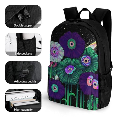 Supdreamc Rucksack Anti-Theft Multipurpose Large Capacity Carry On Bag - Magical Flower Eye Stars Art Travel Hiking Bag & Day Pack With Side Pockets3