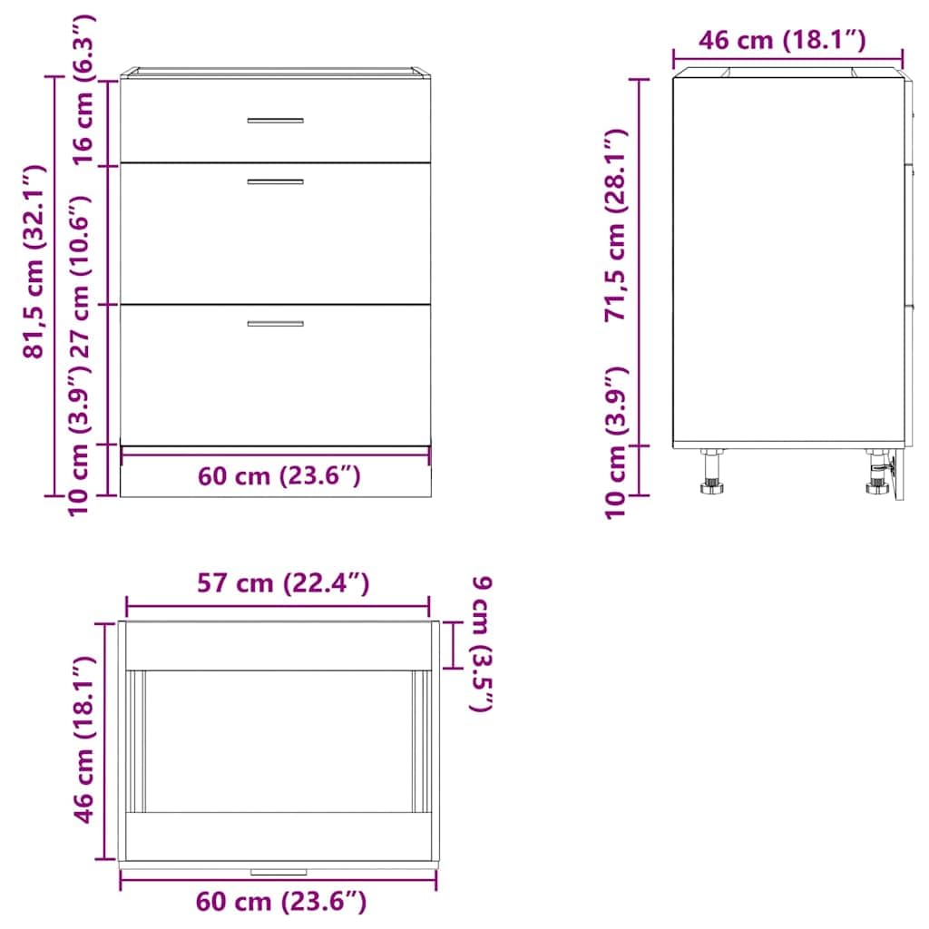 vidaXL Küchenunterschrank Lyon Räuchereiche Holzwerkstoff, Spülenunterschrank, Schrank Küche, Lagerschrank, Unterschrank für Küche, Küchenzeile