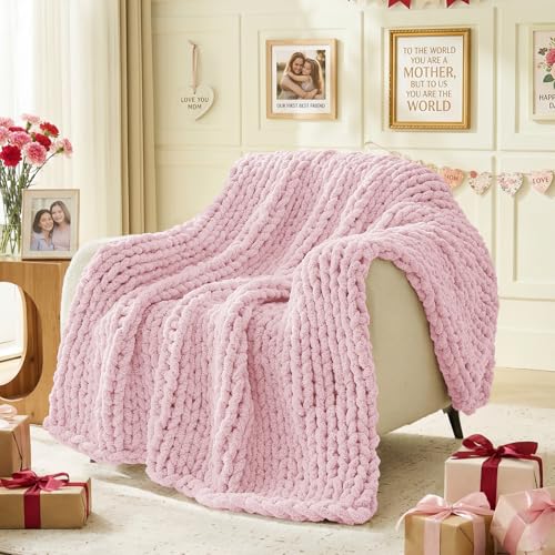 Image of Inhand Baby Pink Chunky Chenille Yarn for Hand Knitting,Thick Bulky Mom Blanket Yarn for Crocheting,Soft Fluffy Yarn for Mother's Day Gifts and Crafts for Women /Grandma,4 Pack (29.5Yds /8.4oz Each)