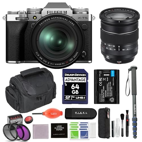 Image of Fujifilm X-T5 Mirrorless Camera with 16-80mm Lens (Silver) Bundle with Extra Battery, Monopod, 72MM 3PC Filter Kit & More | Fuji x-t5