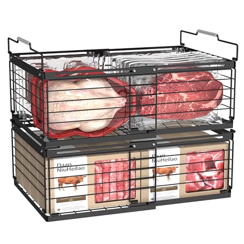 NADAMOO Freezer Organizer Bins, 2 Packs Large Expandable Stackable Chest Freezer Containers with Handle, Metal Adjustabl - Detailed View