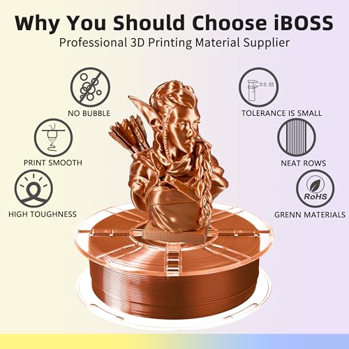 Image of iBOSS PLA Plus (PLA+) 3D Printer Filament 1.75mm,1kg Spool (2.2lbs) Silk Shiny Filament 3D Printing Filament,Dimensional Accuracy + /- 0.02mm,PLA Pro 3D Filament,Fit Most FDM Printer(Slik Copper)