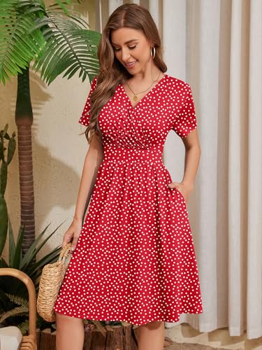 Image of Heymoments Womens Summer Short Sleeve Casual Dresses V-Neck Beach Dress with Pockets S-2XL