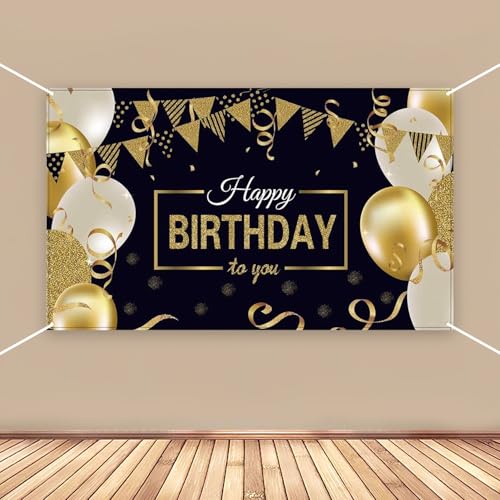 Image of Party Propz Birthday Backdrop For Decoration - Backdrop For Decorations (4x3 Ft), Large Happy Birthday Banner, Black Bday Banner