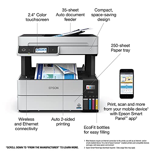 Image of Epson EcoTank Pro ET-5180 Wireless Color All-in-One Supertank Printer with Scanner, Copier, Fax Plus Auto Document Feeder and PCL /Postscript (Renewed Premium)