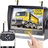 MJXD バックカメラ ワイヤレスバックモニター 7インチIPSモニター DVR録画 HD1080P デジタル信号 DIYガイドライン 12Vから36V対応 正像鏡像切替可能 ノイズ対策 電磁波干渉防止 暗視機能 四分分割画面 IP69防水