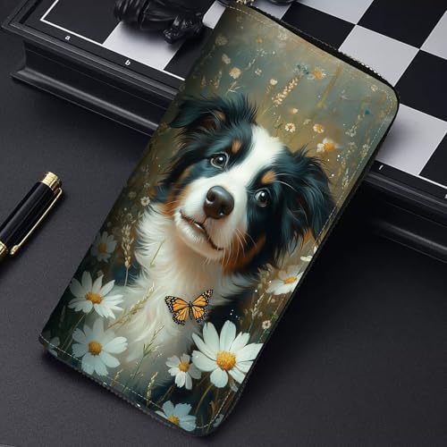 Image of RFID Blocking Leather Wallet for Women - Large Capacity Zip Around Clutch with 8 Card Slots,5 Cash Pockets & Coin Zipper,Cute Dog