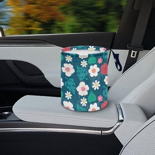 Image of Tropical Daisy Car Trash Bin Universal Front Back Seat Garbage Bags for Car, Office, Home, Travel Camping Accessories, Potable Car Rubbish Bin, Easy to Install