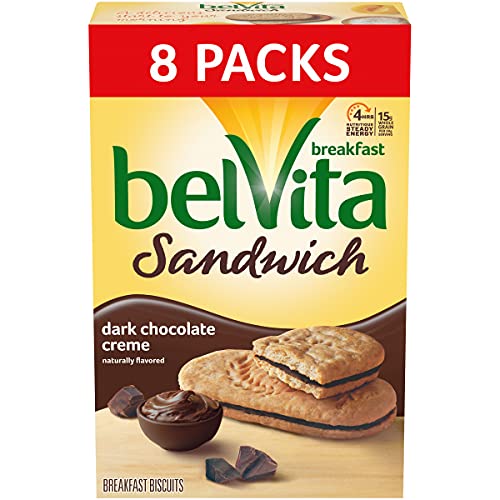 belVita Breakfast Biscuit Sandwiches, Dark Chocolate Creme Flavor, 8 Packs (2 Biscuit Sandwiches Per Pack)