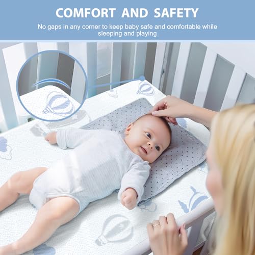 Image of Pack and Play Mattress - 38 inchx26 inch Pack N Play Mattresses Pad with Breathable Removable Cover - Dual-Sided Memory Foam Foldable Portable Baby Crib Mattress, Balloon