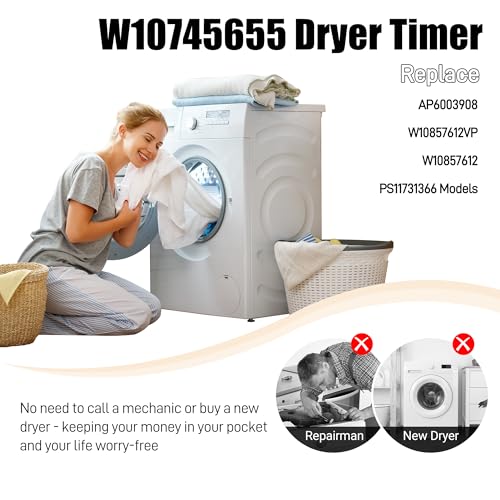 Image of W10745655 W10436308 Dryer Timer Compatible with Whirlpool, Maytag, Amana, Roper 4KWED4605FW0 NED4655EW1 NED4655EW1 YNED4655EW1 Dryer, WPW10745655 Replaces AP6003908 W10857612