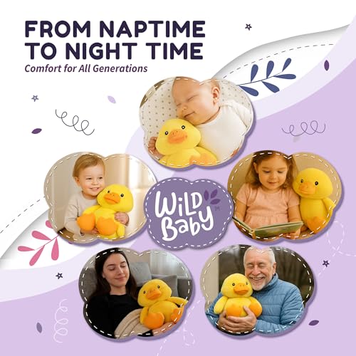 WILD BABY Microwavable & Weighted Plush Toy - Duck Stuffed Animal for Comfort & Warmth - Soft, Heatable Plushie for Snuggles - Great for Kids, Toddlers & All Ages