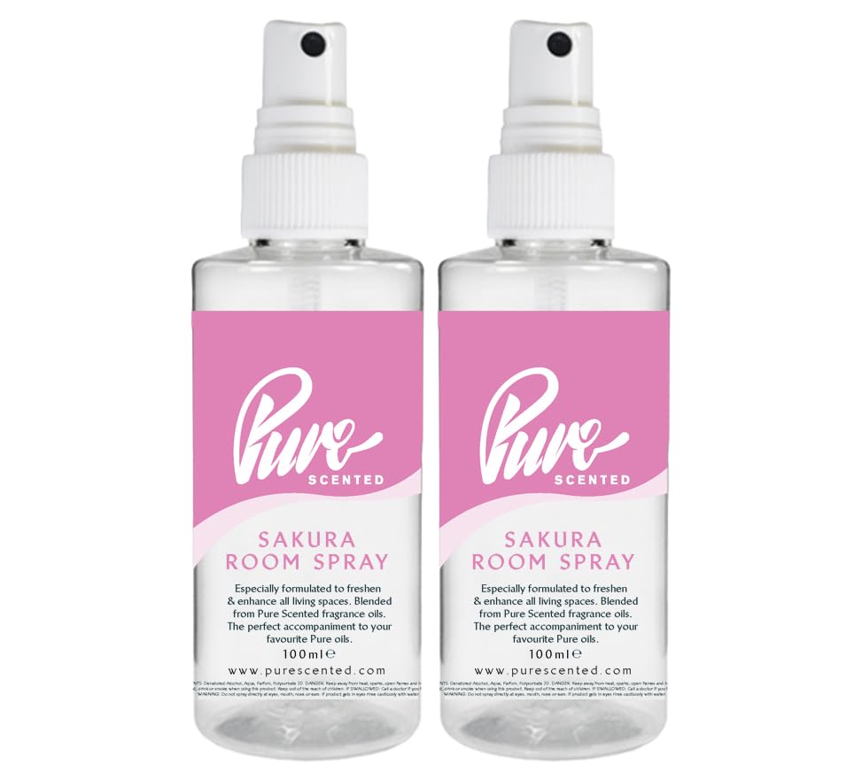 "Pure Scented 200ml Room & Fabric Sprays 2 x 100ml Suitable For Home, Car, Caravan, Work, Gym Bags, Odour Eliminators (2 x 100ml, Sakura)" — image 1