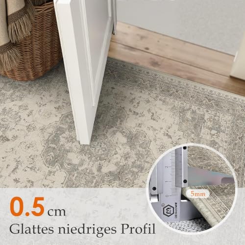 PureCozy Waschbarer Teppich Wohnzimmer 120x170cm Vintage Tepich，Beige Grau – Ansicht 3