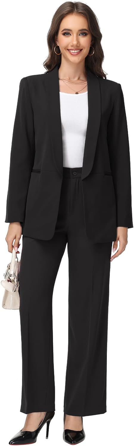 Women's Pant Suits 2 Piece Set Longline Shawl Collar Blazer with No Closure for Women Business Casual Wear