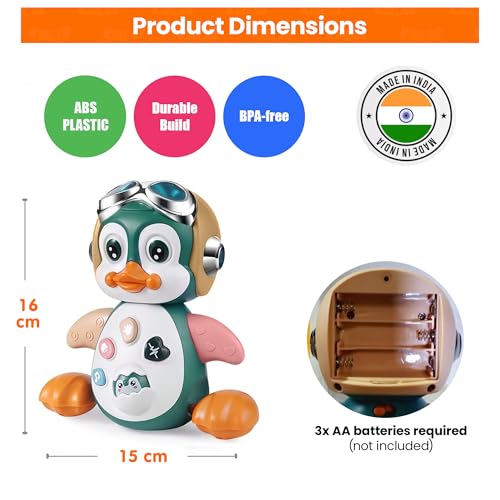 Image of Kidology Crawling Penguin Baby Toy with LED Lights | Interactive Musical Kids Toy for Early Learning & Entertainment | Perfect Christmas and Birthday Gift for Toddlers & Infants (Cream)