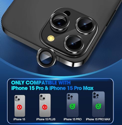 Image of Skinomi Camera Lens Protector Compatible with iPhone 15 pro [Anti-Scratch] Premium Tempered Glass Film Aluminum Alloy Lens Ring Cover, Black Titanium